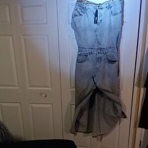 Fashion Nova Strapless Denim Dress in Light Blue